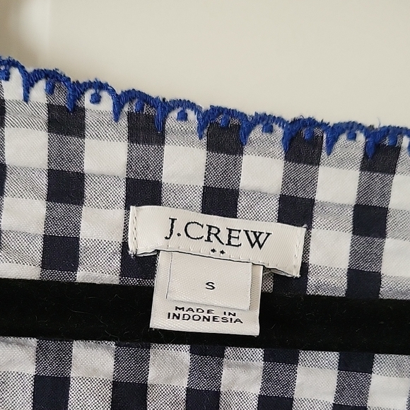J. Crew Womens Small Black White Gingham Embroidered Peasant Top Square Neck - Picture 2 of 8